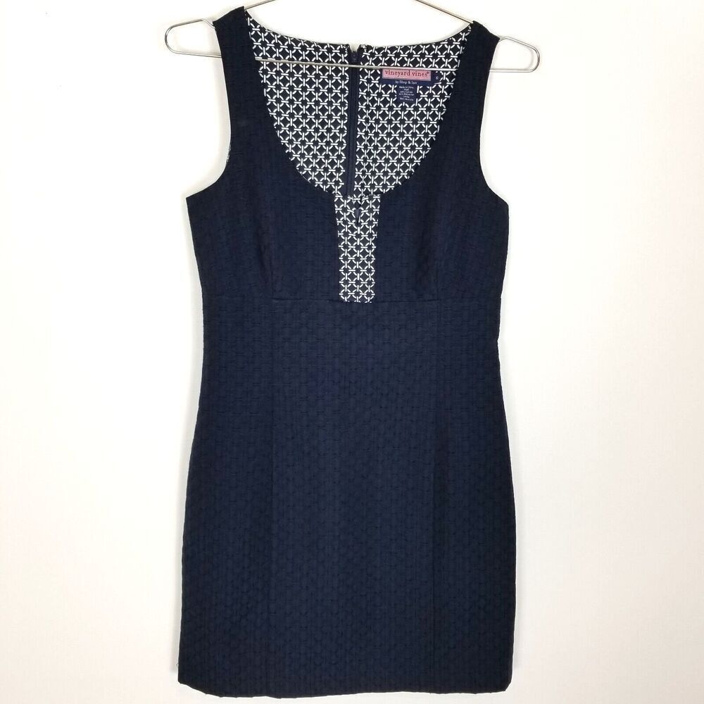 Vineyard Vines Women Jacquard Sheath Dress Size 6 Navy Sleeveless Mini‎ Nautical